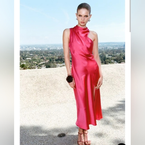 Zara Dresses & Skirts - Zara Asymmetric Satin Midi Dress